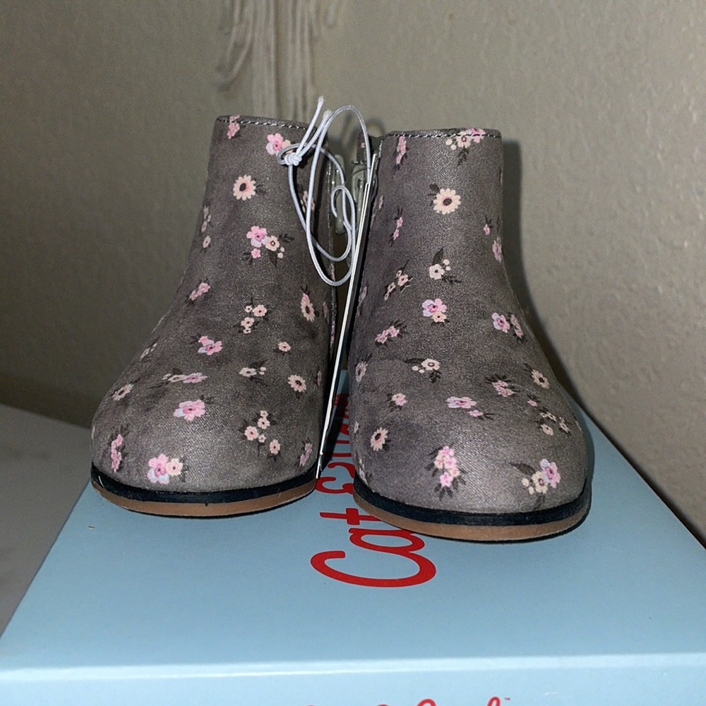 Cat & Jack Toddler Girl’s Penelope Boots Grey with Pink Floral Print Size 8 - Picture 3 of 7